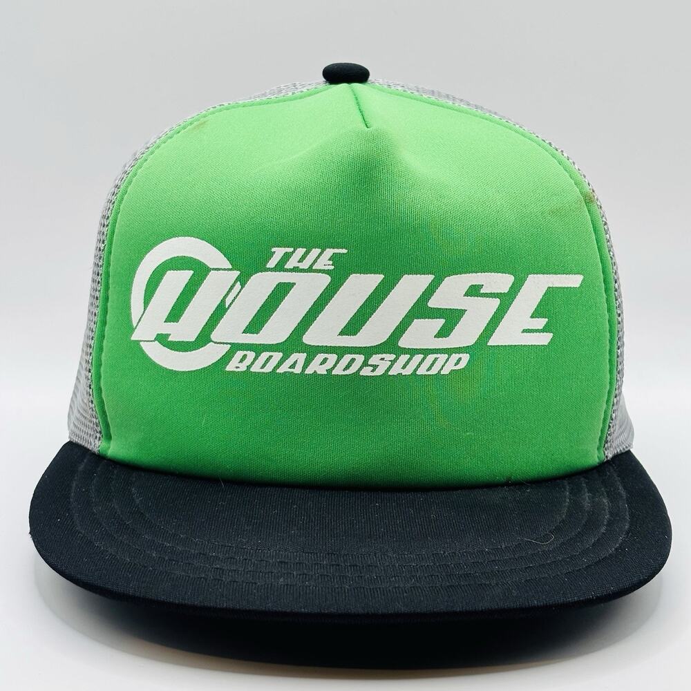 Board Shop Trucker Hat The House Green Black Meshback Skater Surfer Vintage